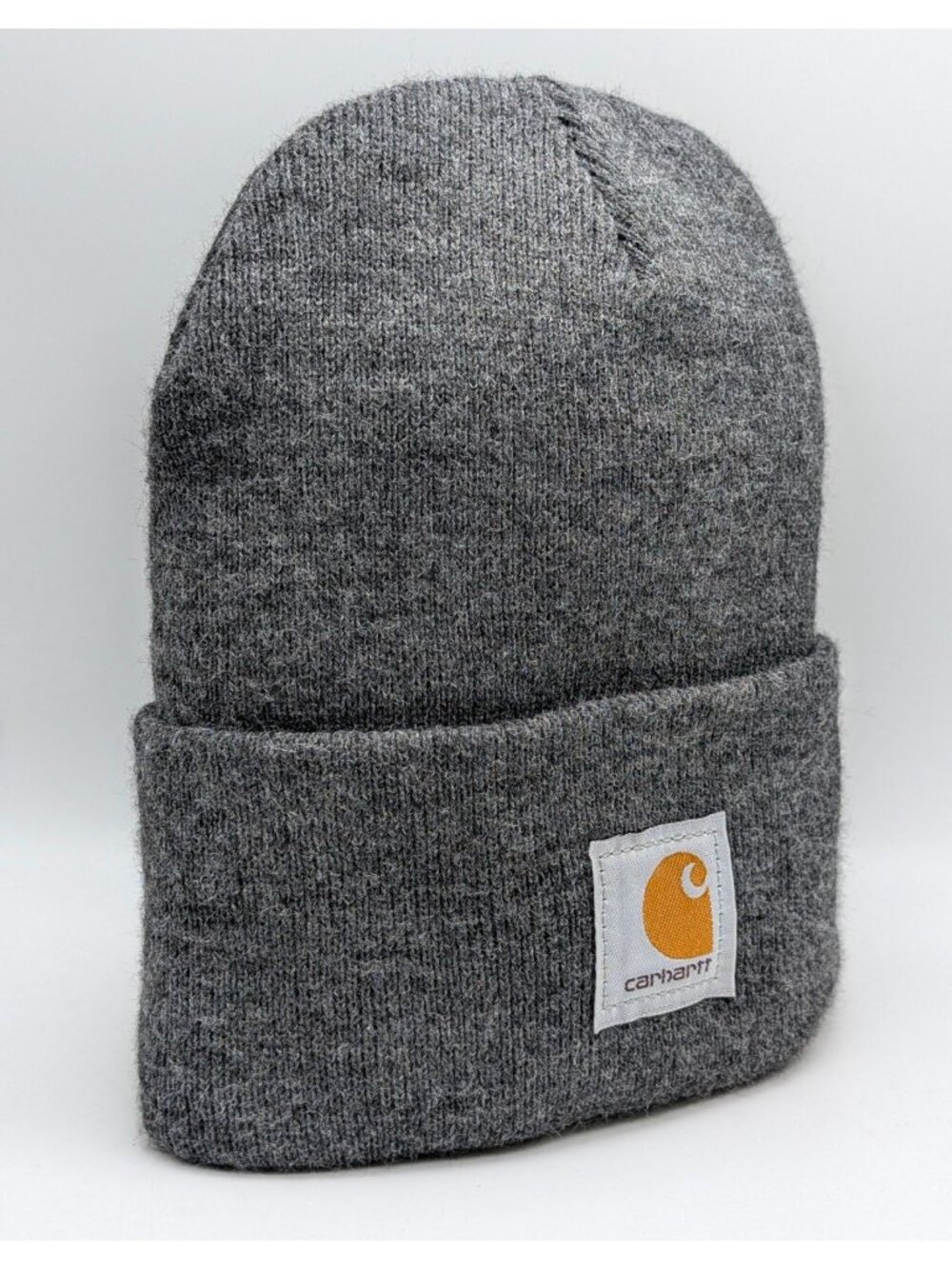 Carhartt Hat Adult Sized Gray Knitted Beanie Winter Wear Work Sock Cap Cuffed